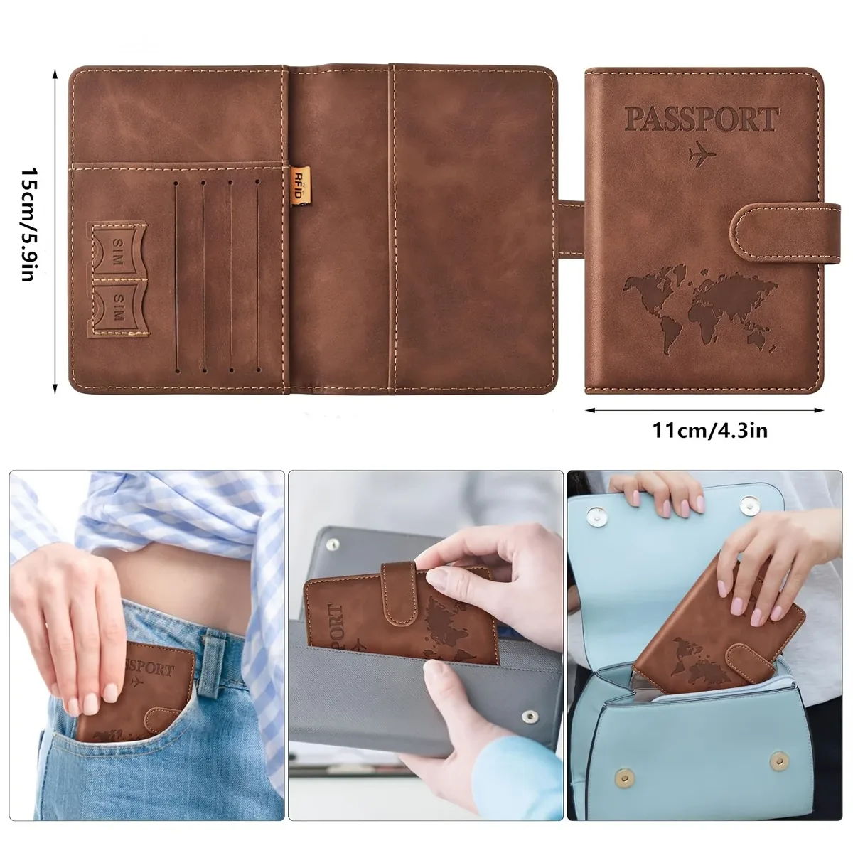 porte-passeport, couverture de passeport avec emplacement pour cartes de crédit et emplacement pour carte d'embarquement, étui portefeuille pour passeport, indispensable pour les voyages