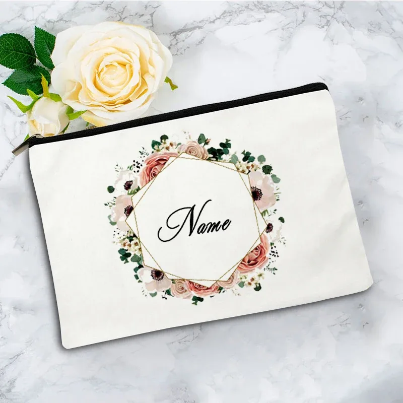 pochette zippée à motif floral pour femme, sac de voyage, organisateur en toile, trousse de maquillage, cadeau pour enseignant avec nom personnalisé lady f