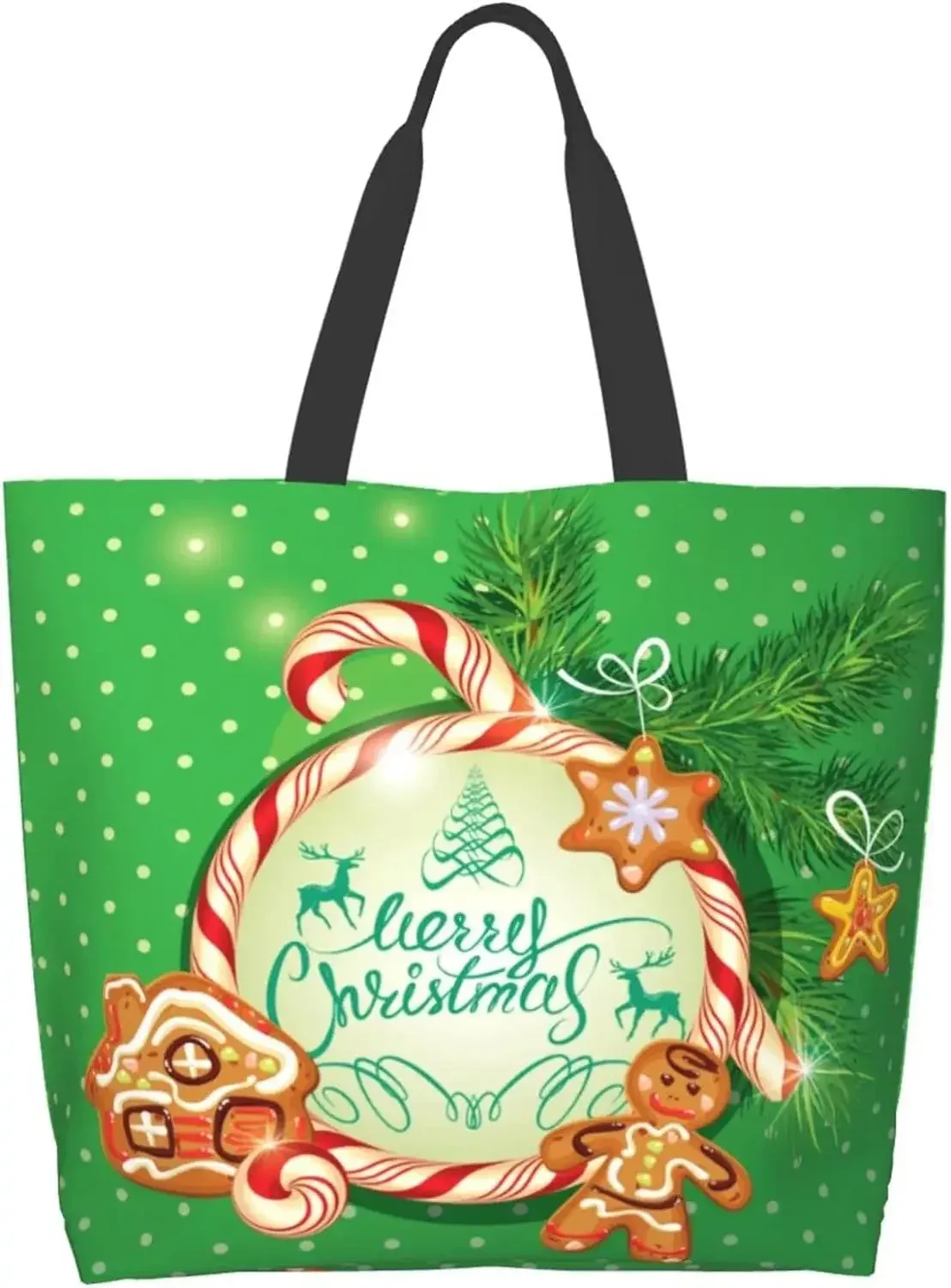 sac fourre-tout bonhomme en pain d'épice pour femme, sac à main de noël, sac à provisions, sac cadeau de plage, travail en plein air, canne en bonbon