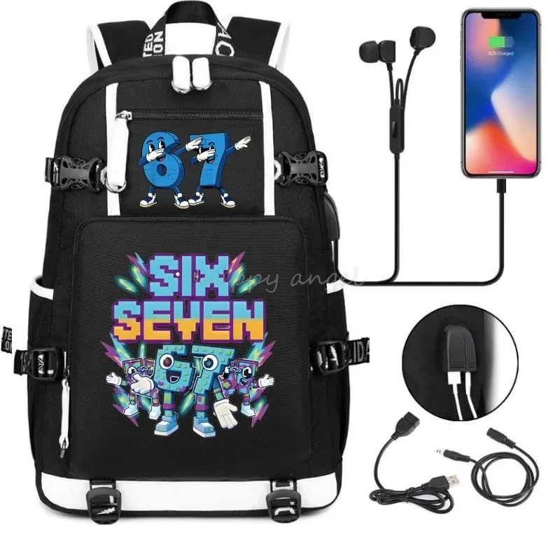 nouveau voler un cerveau imprimer usb garçons 67 six sept livre sacs grande capacité adolescents cartables femmes hommes ordinateur portable voyage sac à dos