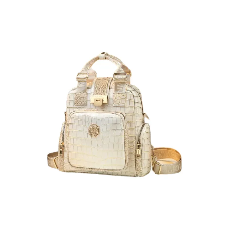 sac à dos motif crocodile pour femmes, fourre-tout en cuir véritable, sac à bandoulière multifonctionnel de grande capacité convertible, fourre-tout