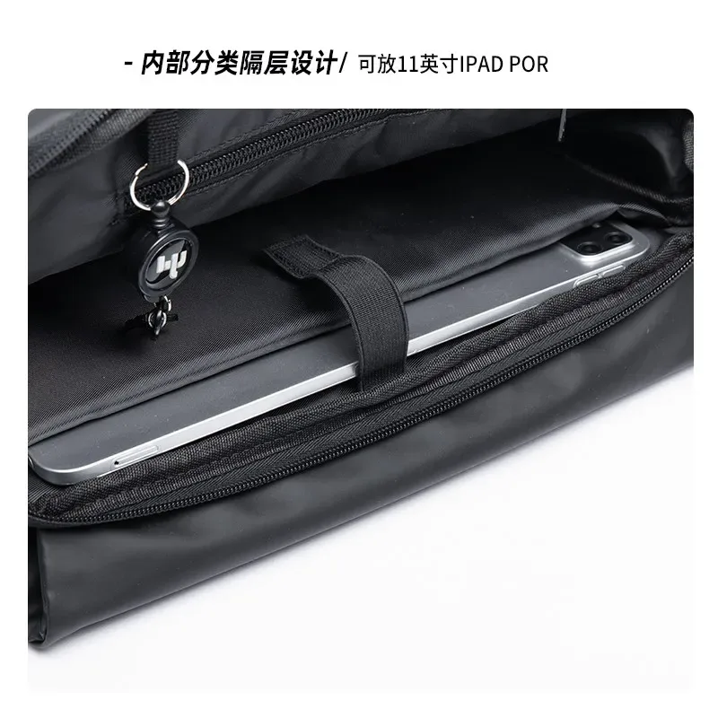 sac à bandoulière étanche pour hommes, grande capacité pour ordinateur portable de 15 pouces, sac à bandoulière tendance solide noir léger, sac portable antivol à fermeture éclair