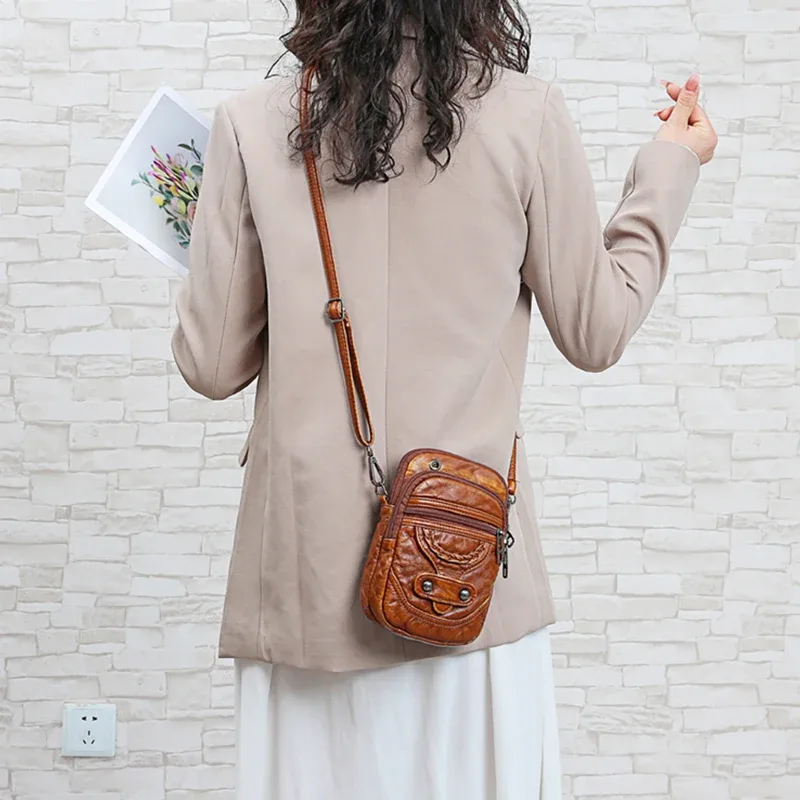petit sac à bandoulière multifonctionnel en cuir pu souple pour femmes, sac à bandoulière vintage, porte-monnaie pour téléphone portable, sac à main baga
