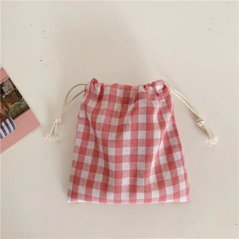 pochette de rangement en tissu de coton en treillis, pochette de rangement à cordon de serrage floral, emballage porte-monnaie, rouge à lèvres, organisateur de bijoux, sac cadeau de noël
