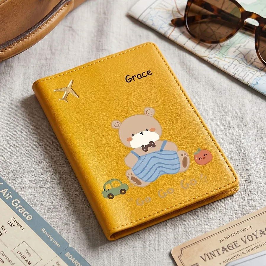 porte-passeport personnalisé avec housse de protection - nom/texte personnalisé, motif ours de dessin animé mignon
