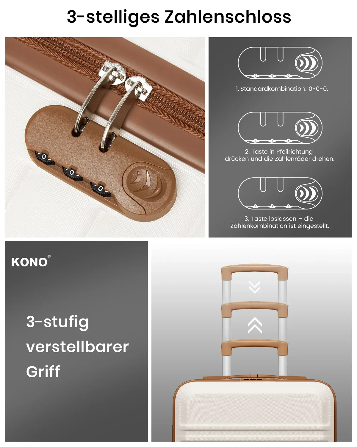 valise rigide légère kono en abs+pc avec 4 roues jumelées et serrure tsa (ensemble de 2/4/6 pièces)