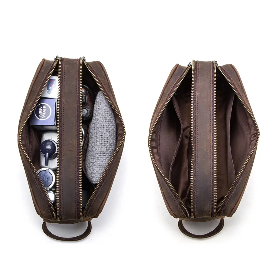 contact's-trousse de toilette en cuir véritable pour homme, trousses de toilette vintage, trousses de maquillage, sac de voyage, crazy horse