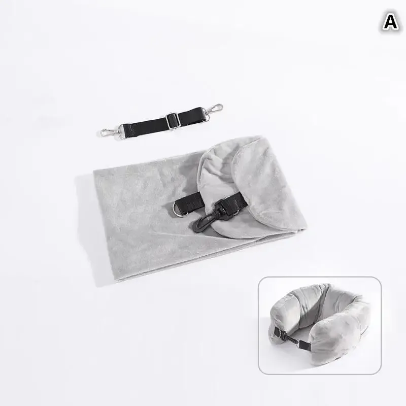 oreiller voyage cou velours doux noir glissière sac rangement bleu marine transport nuit avion confort sécurité