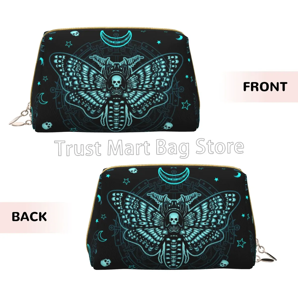 Sac à cosmétiques de voyage en cuir avec tête de mites mystiques, noir, grande capacité, étanche, trousse de toilette, poudres de maquillage