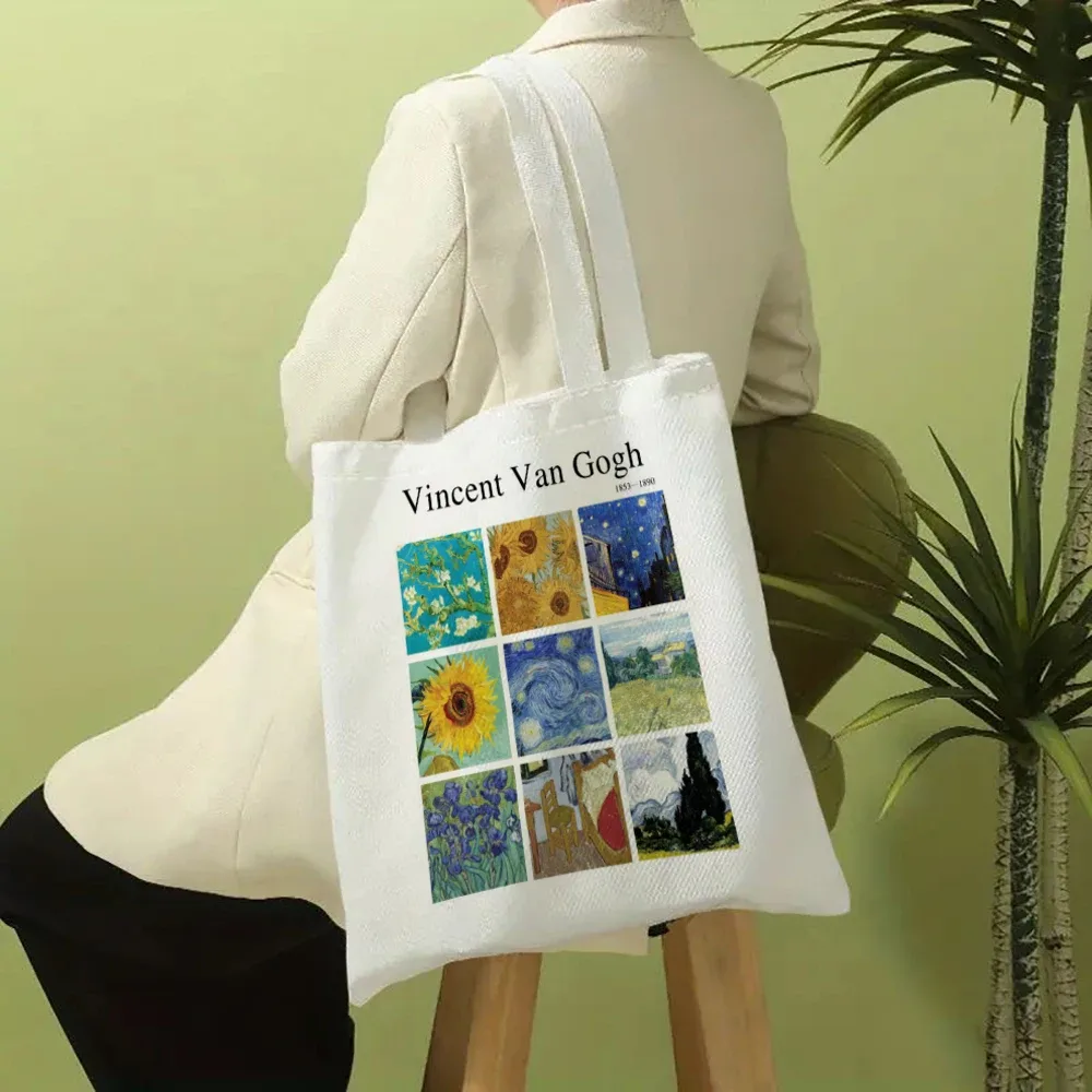 vincent van gogh sac fourre-tout capacitif, sac à bandoulière portable décontracté, sac de courses léger, grand sac en lin réutilisable