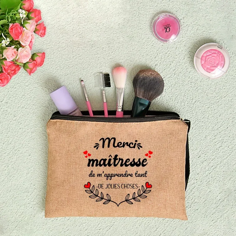pochette zippée, cadeau pour professeur, merci maîtresse, sac de rangement pour professeur, trousse de maquillage pour femme, trousse à cosmétiques, pochette pour professeur, sac à cosmétiques