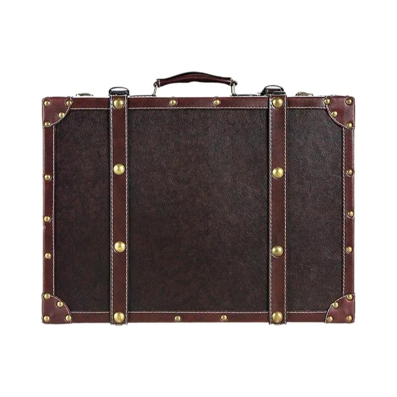 valise cuir pu vert foncé rivets dorés poignées cuir marron intérieur noir voyage décoration