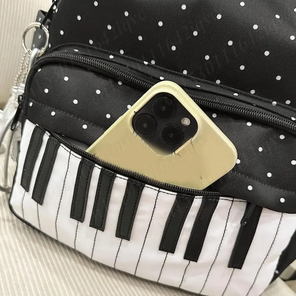 sac à dos décontracté en nylon pour femmes, à pois, motif touches de piano, sac d'école, sac à livres avec pendentif, sac de voyage pour filles, sac à main mignon pour ordinateur portable, sac à dos quotidien