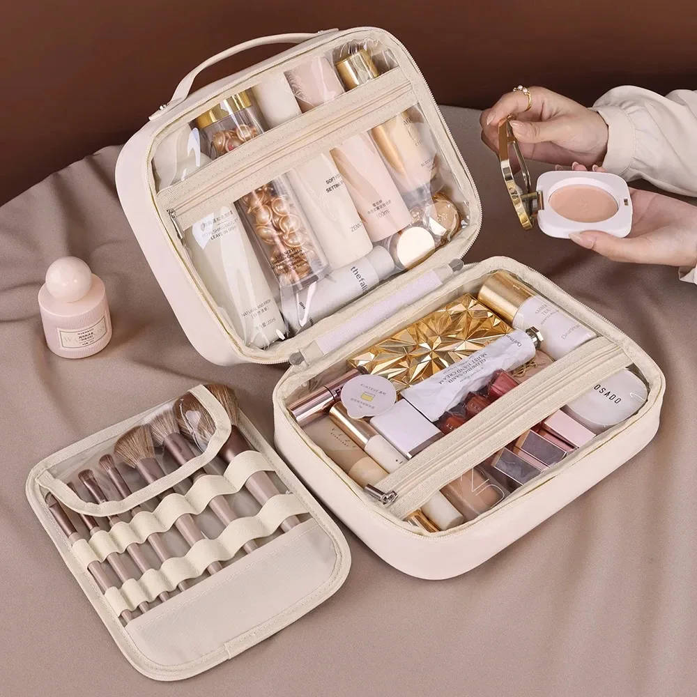 grande trousse de toilette en pu pour femmes, sac de maquillage et de soins de la peau, organisateur de cosmétiques de luxe