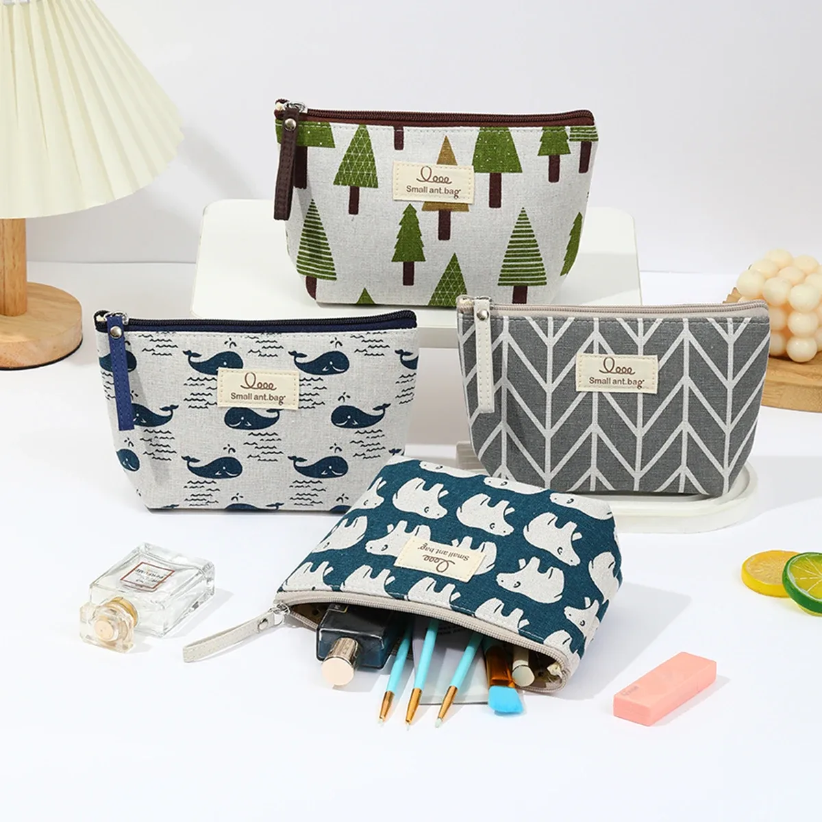 sac de maquillage en toile japonais et coréen, simple et portable, sac de rangement de voyage, trousse de toilette multifonctionnelle, trousse à crayons pour étudiants