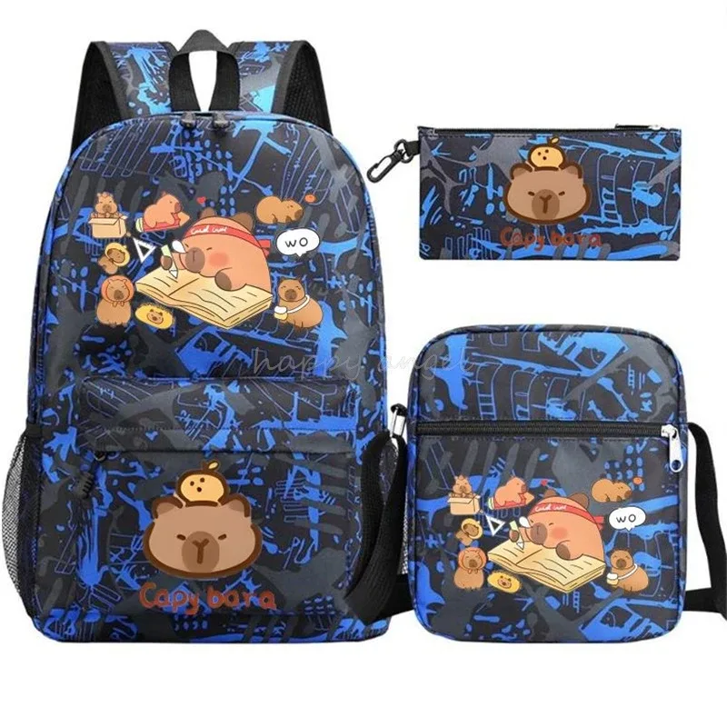 nouveau capybara anime imprimer 3 pièces/ensemble sac à dos adolescent garçon sac d'école ordinateur portable sac à dos école cadeau sac à dos avec sac à bandoulière décontracté