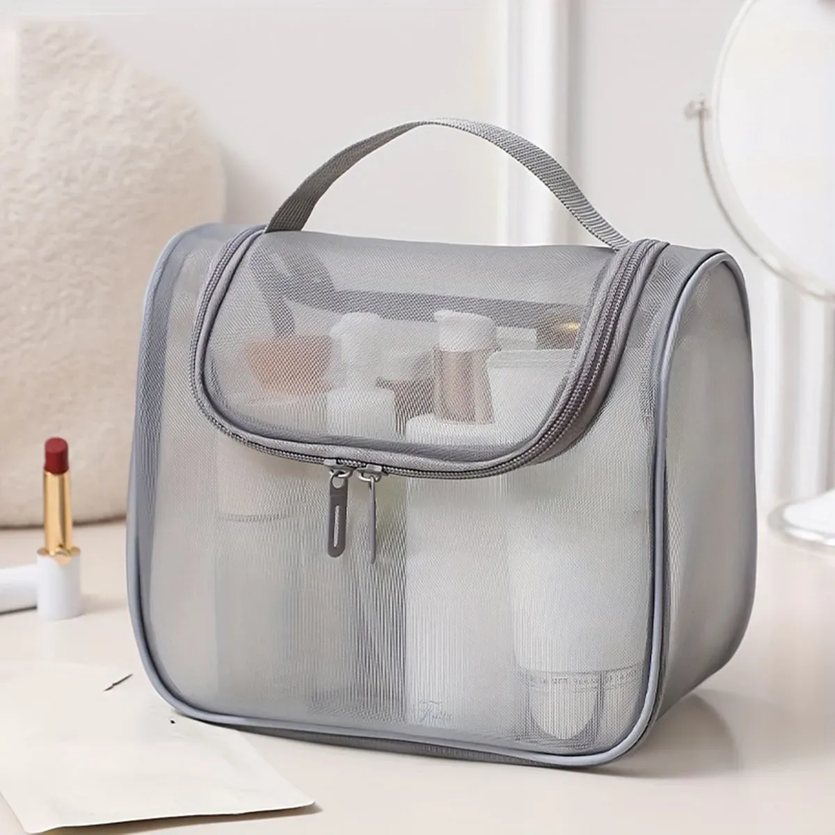 nouvelle trousse de toilette multifonctionnelle, sac à maquillage portable en nylon courbé, sac de rangement pour cosmétiques de grande capacité pour femmes