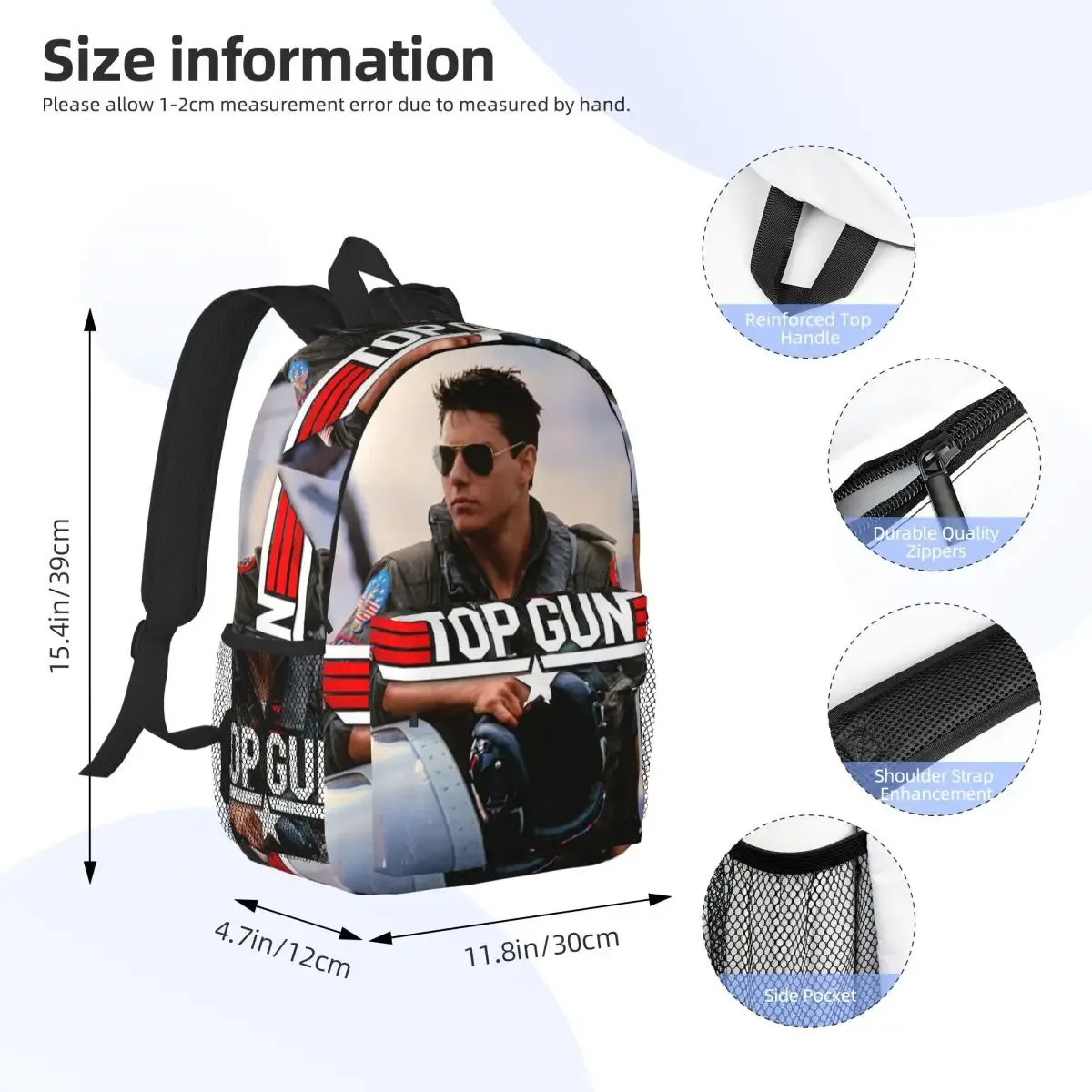 top gun tom cruise maverick sac à dos étudiant garçons filles bookbag enfants sac d'école ordinateur portable sacs à bandoulière pour hommes femmes