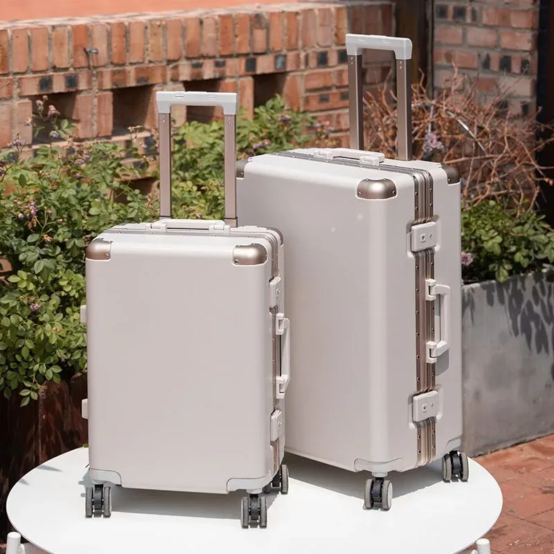 valise de voyage grande capacité couleur unie avec serrure à combinaison, cadre en aluminium, poignée télescopique de luxe pour hommes et femmes