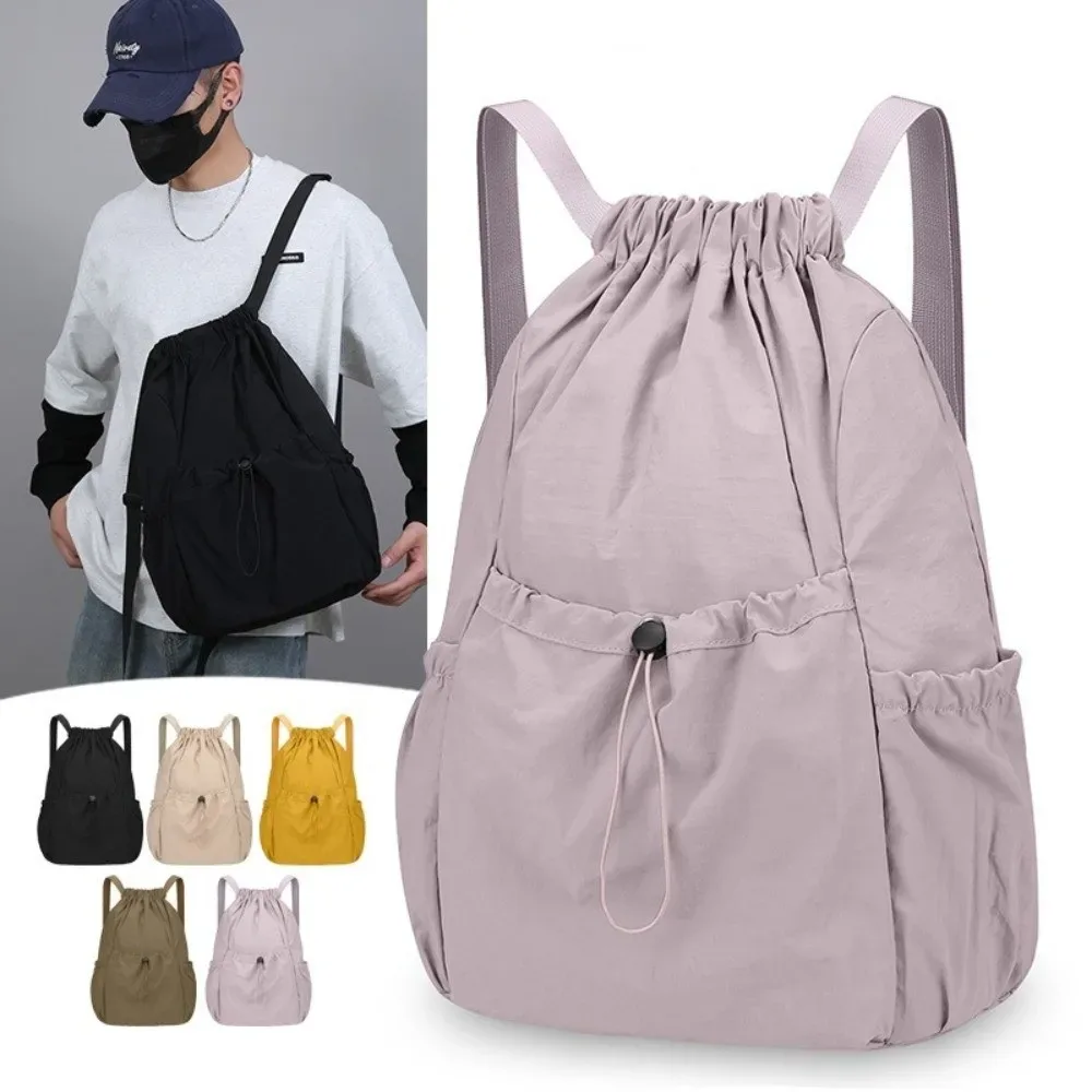 sac à dos en nylon oxford avec cordon de serrage, léger, pliable, couleur unie, grande capacité