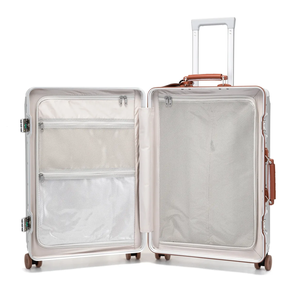valise à roulettes fashoin en cuir souple avec poignée, coque rigide en pc, cadre en aluminium, serrure tsa, pour femme, 20/24 pouces