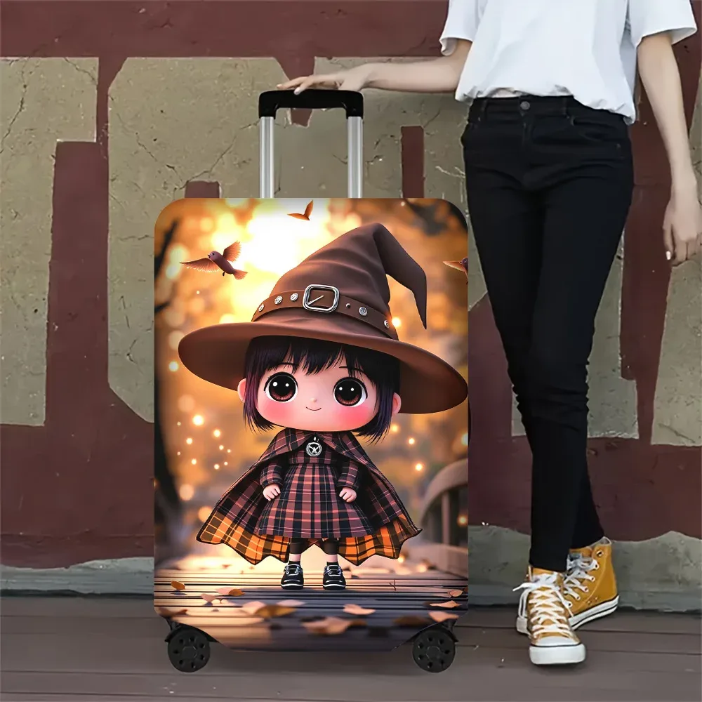 housse valise polyester motif sorcière mignonne oiseaux ciel doré marron noir rouge protection voyage grande capacité