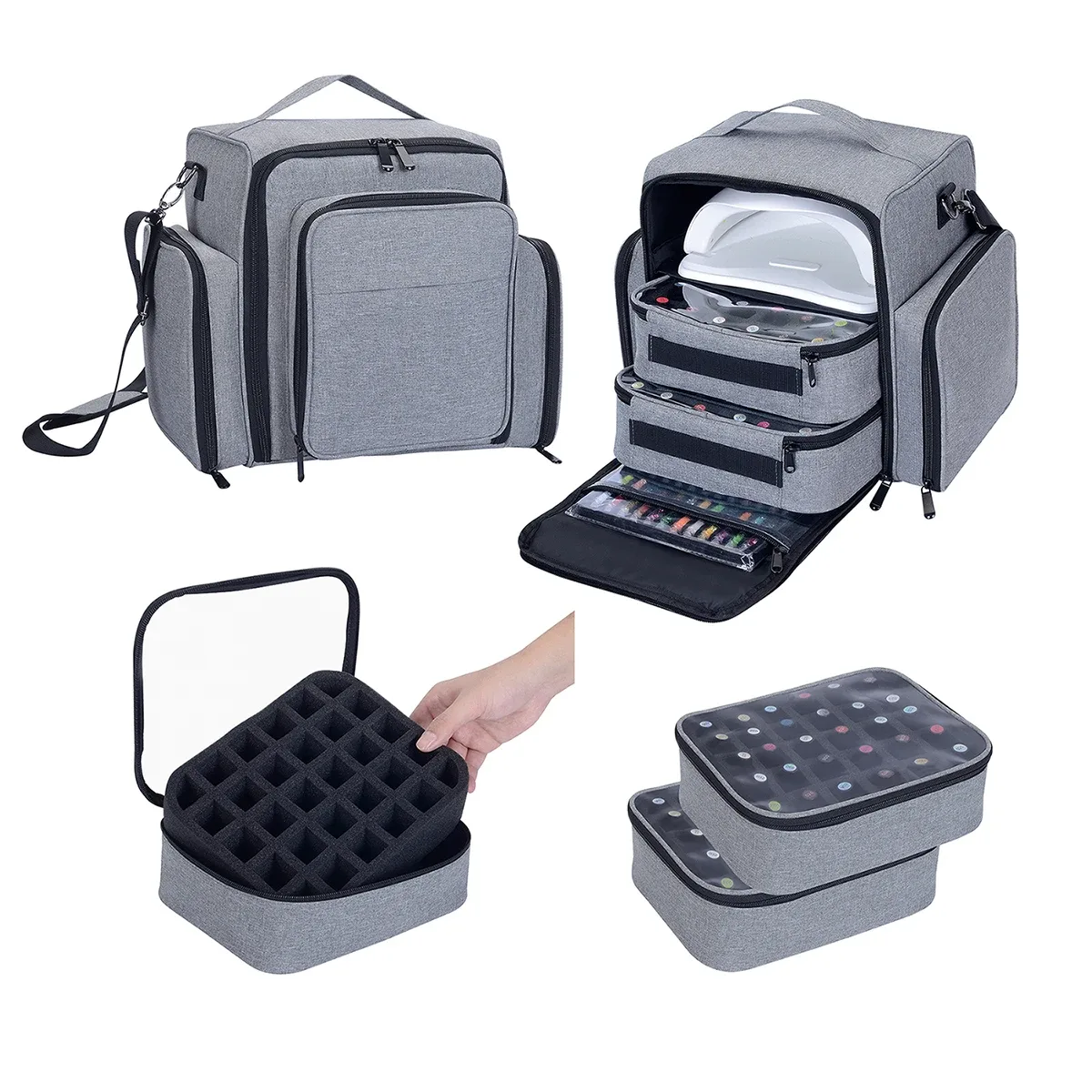 uozl organisateur de vernis à ongles de grande capacité, peut contenir 60 bouteilles de vernis à ongles et grande lampe pour nail art. arrive avec 2 sacs indépendants