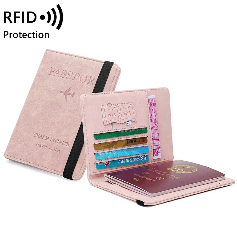 porte-passeport de voyage pour femmes et hommes, étui de protection rfid en cuir pu, porte-carte d'identité de crédit, portefeuille de protection pour billets