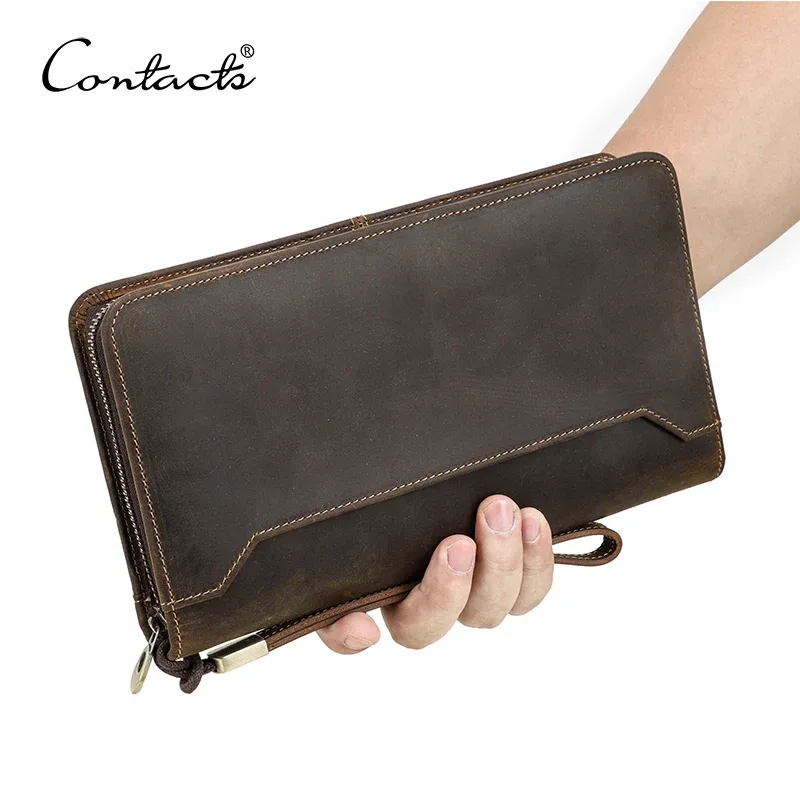 portefeuilles de voyage en cuir véritable contact's pour la famille, pochettes vintage pour hommes, étuis de passeport, porte-cartes, poche pour téléphone