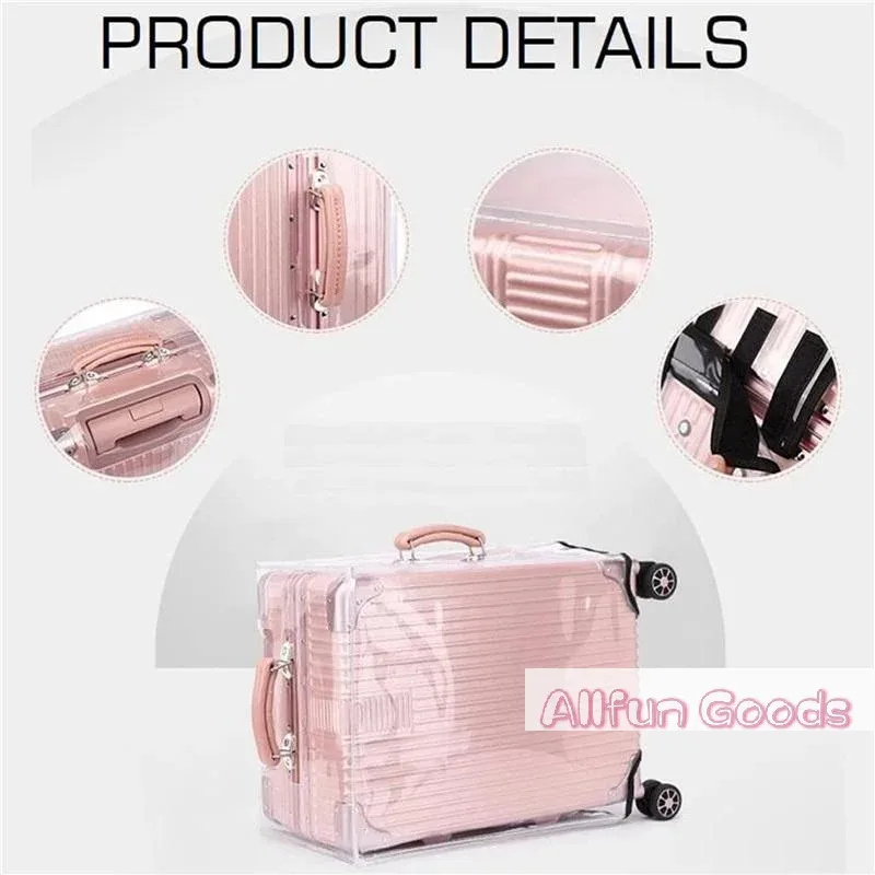 housse valise protection nylon transparente voyage rose rayures verticales pods leger compact angles droits pods cabine