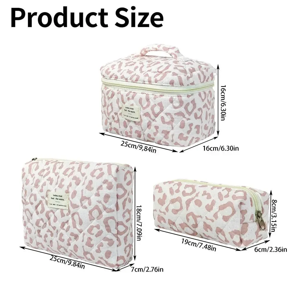 trousse de maquillage matelassée en coton grande capacité avec fermeture éclair, organisateur cosmétique imprimé léopard, sac de toilette portable