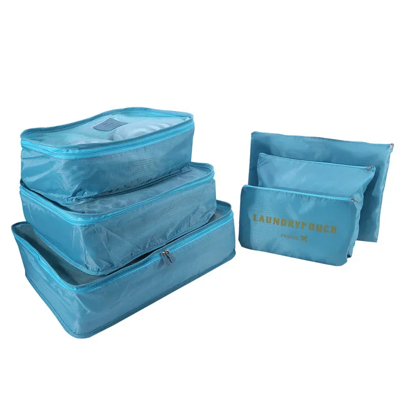 organisateur voyage polyester bleu transparent rectangulaire poignée intégrée fleurs léopard motif lettre format rangement vêtements chaussures compression