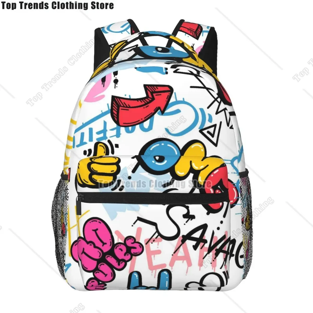 sac dos polyester imprimé graffiti omg savage symboles coeurs unisexe voyage école ordinateur portable
