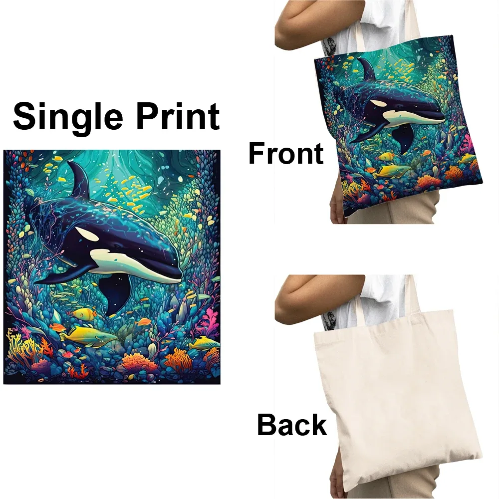 sac fourre-tout en toile à impression différente pour femmes, sacs à main personnalisés avec logo imprimé, grand sac de shopping initié, livraison directe