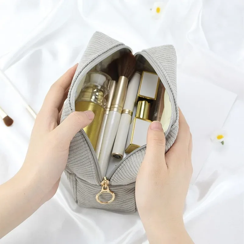nouveau sac de maquillage octogonal en velours côtelé pour femmes, sac de rangement portable de grande capacité, trousse de toilette de voyage ms04