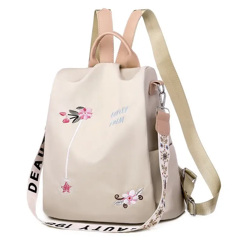 sac à dos oxford imperméable pour femmes, sac d'école antivol à la mode, sac à main de voyage de grande capacité avec broderie de styliste