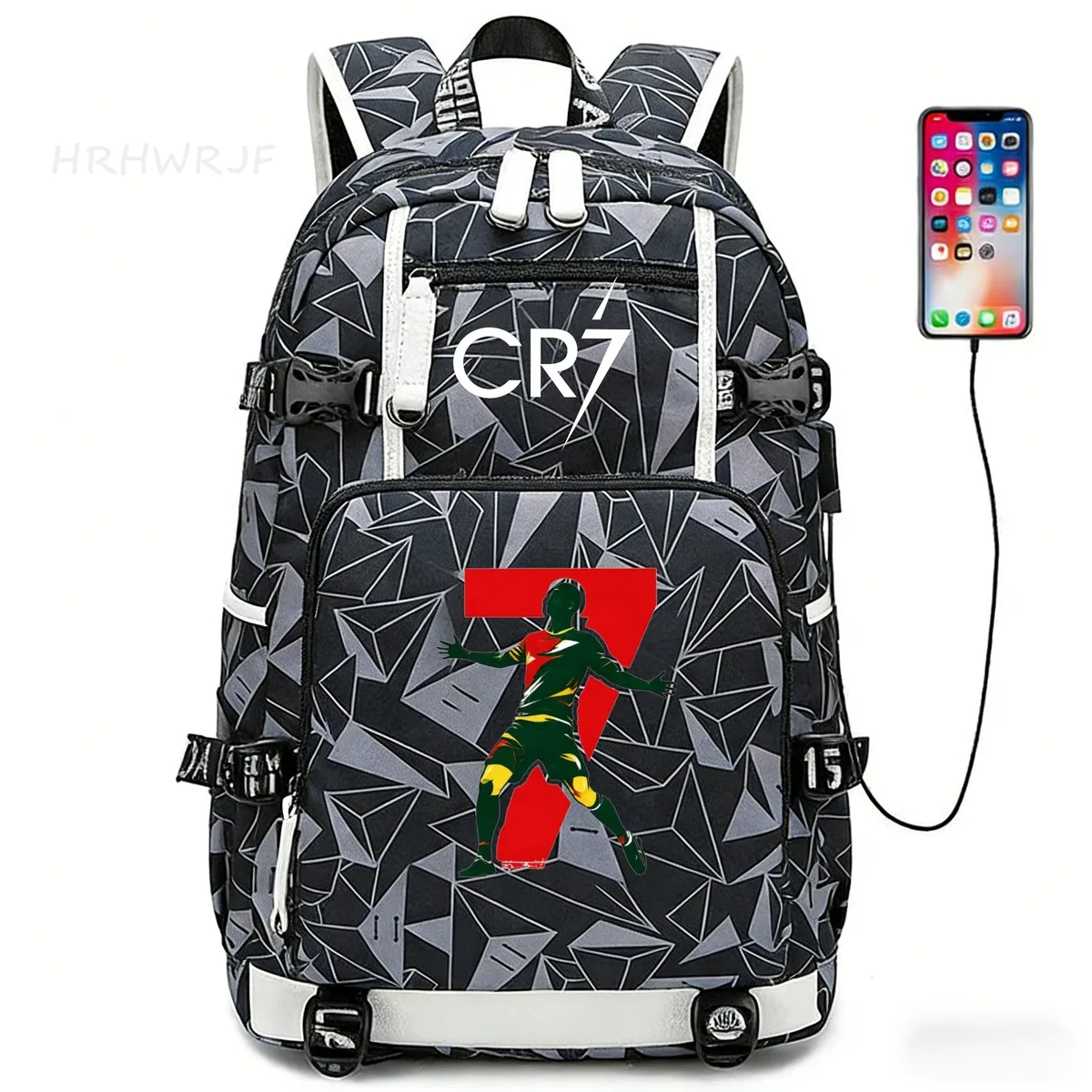 sac à dos camouflage cr7 avec usb, sac d'école pour filles et garçons du secondaire, pour adolescents, simple, multi-poches, capacité de voyage, sac à dos de randonnée pour hommes