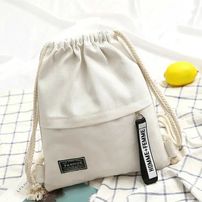 sac en toile pour étudiants, sac à dos style cordon de serrage, couleur unie, sac en tissu simple, sac décontracté de poche pour hommes et femmes, portable
