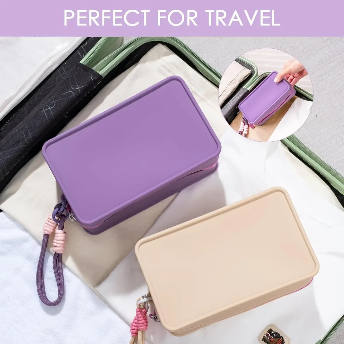 trousse de maquillage de voyage en silicone, pochette de maquillage de grande capacité, sac de rangement de maquillage de voyage, trousse de toilette étanche, cosmétique portable