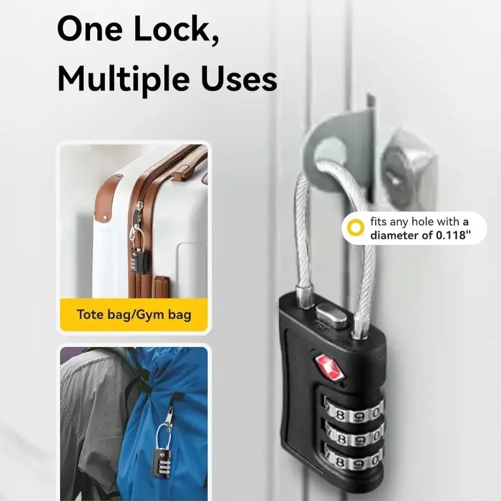 cadenas code modifiable serrure tsa plastique abs noir design contrasté sécurité voyage abus resistant motif u