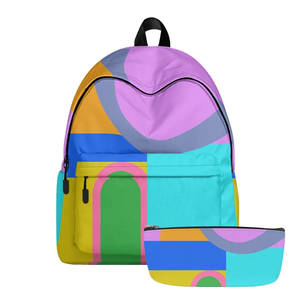 sac à dos imprimé artistique géométrique vibrant, sacs à crayons, bretelles réglables, léger et durable, sac à dos de voyage scolaire, ensembles pour adolescents