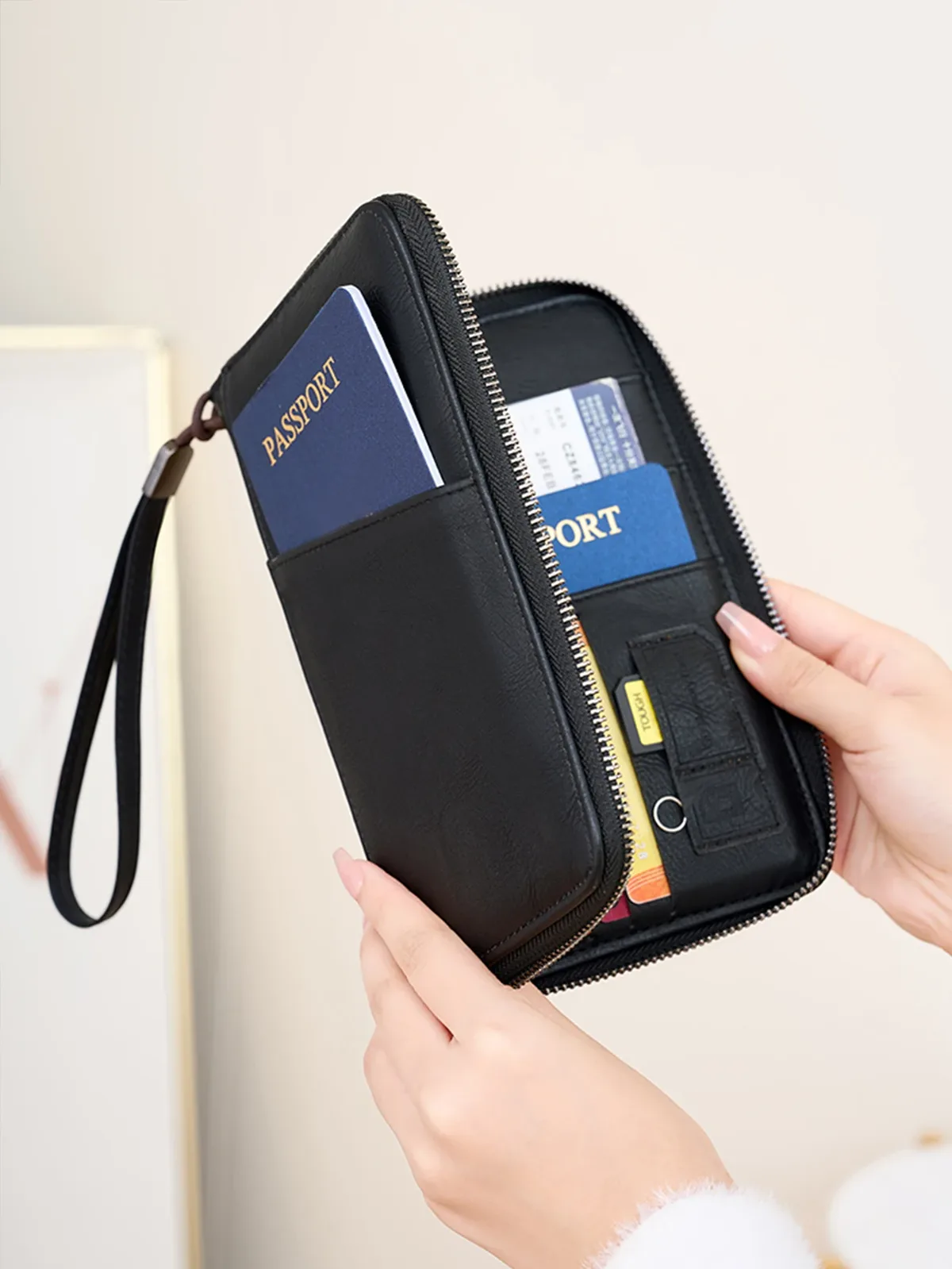 nouveau portefeuille de voyage multifonctionnel en cuir pu pour hommes et femmes, porte-cartes anti-rfid, anti-vol, sac de rangement