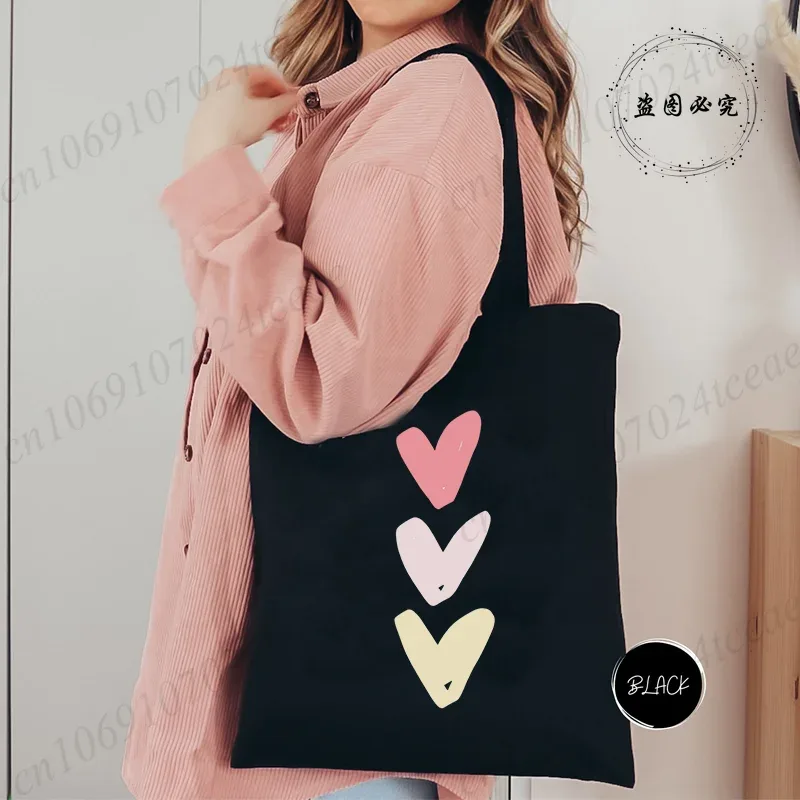 sac de shopping pour femmes minimaliste aquarelle coeur imprimé graphique sacs à bandoulière étudiants filles fourre-tout décontractés femmes sacs à main hg01