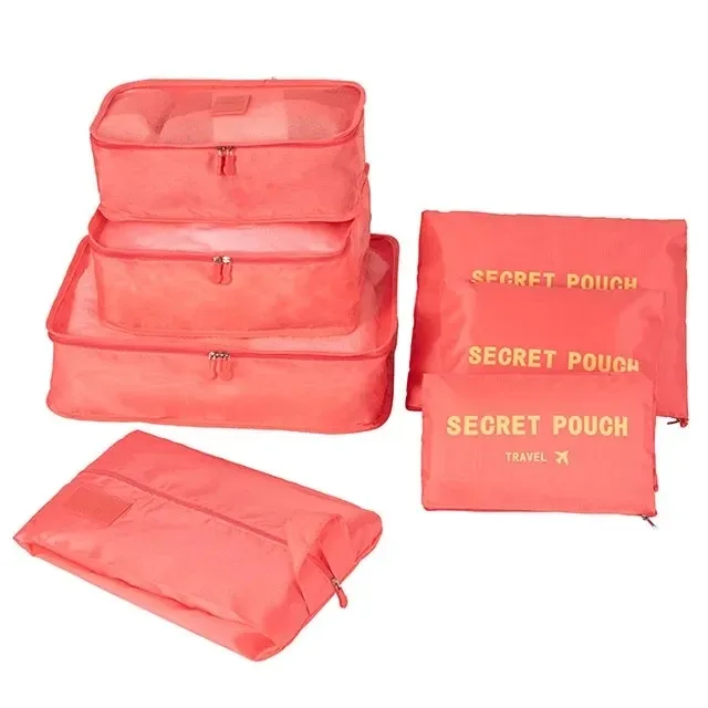 organisateur voyage sac rangement nylon translucide gris rose bleu grande capacité tri chaussures vêtements transport