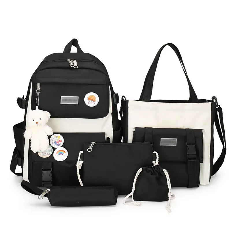 sac à dos d'école multifonction pour fille, ensemble combiné de 5 pièces, mode coréenne mochila kawaii, grande capacité, violet, rose, 2024