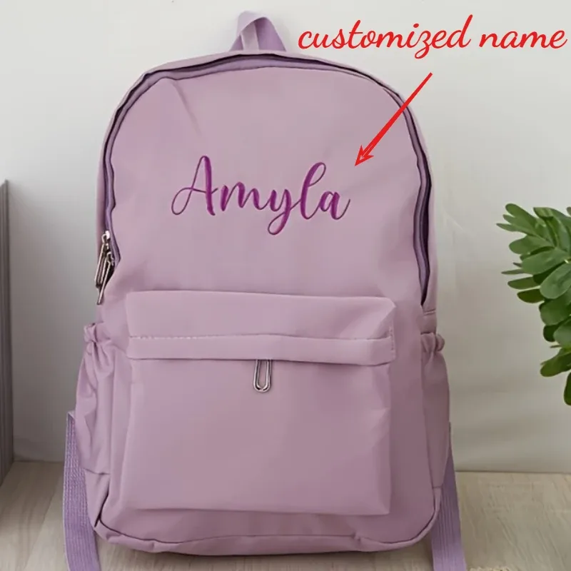 sac à dos en nylon personnalisé avec nom personnalisé, sac pratique léger, cadeau idéal pour la saison scolaire, utilisation quotidienne, activités de plein air