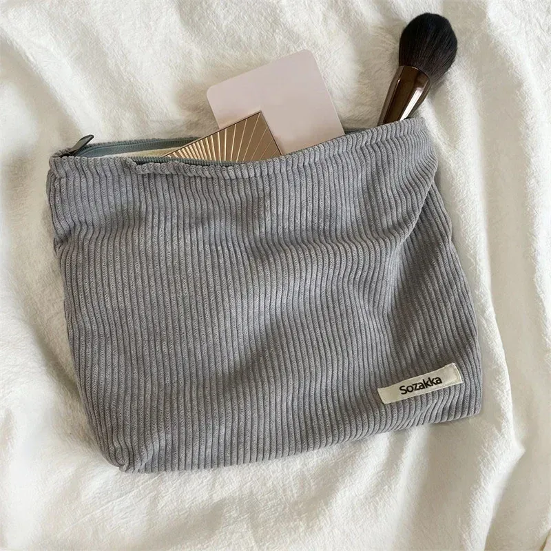 grand sac à cosmétiques en tissu velours côtelé pour femmes, pochette de maquillage pour filles, sac de voyage à main, étuis de rangement de rouge à lèvres, pochette à fermeture éclair pour téléphone