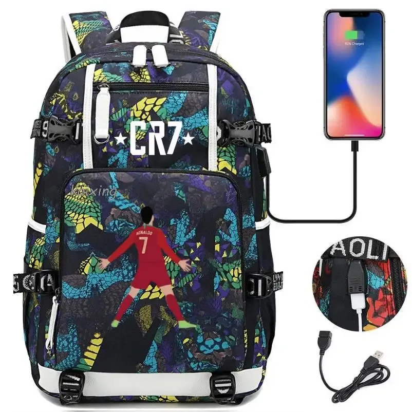 mode cr7 sac à dos usb charge sac d'école 15.6 pouces sac à dos pour ordinateur portable femme mâle livre sac sacs à dos étanche adolescents sac à dos