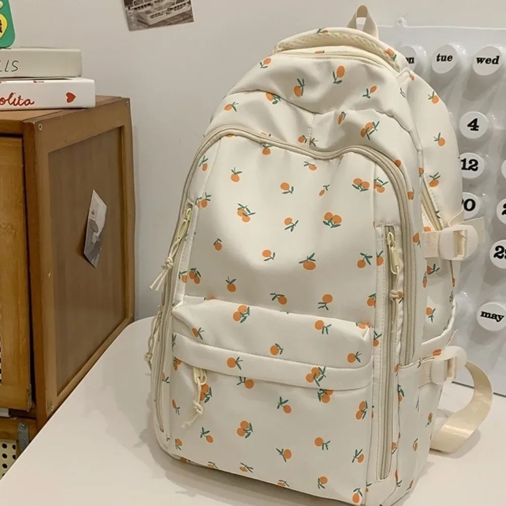sac à dos mignon à imprimé floral de grande capacité, multi-poches, motif de nœud épaissi, sac d'école léger et durable, sac à dos de voyage