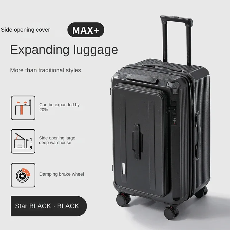 valise de voyage à ouverture latérale, 20 pouces, extensible, 20%, 24-28 pouces, grande capacité, valise de voyage, serrure à combinaison, boîtier de chariot
